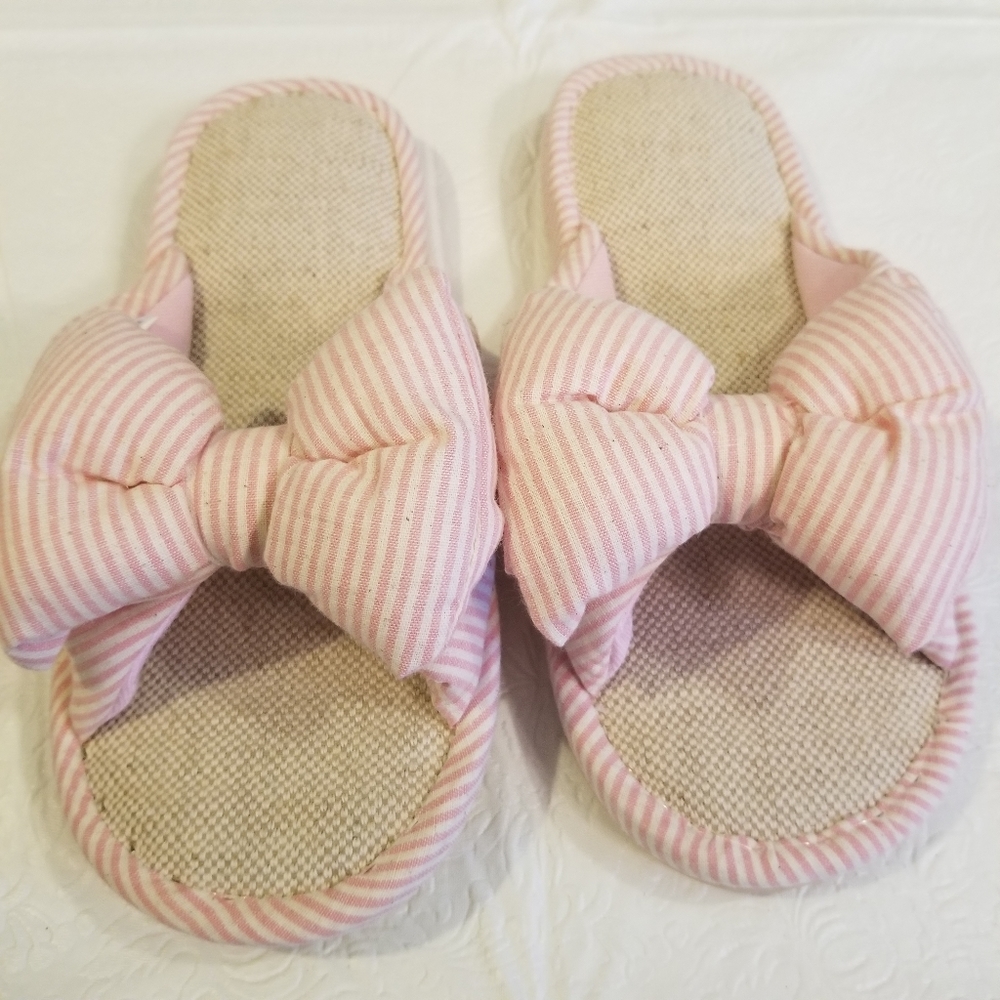 Dudu Town Stripe Bow Flax Slipper